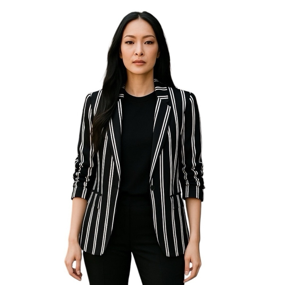 Boom Boom Jeans Women’s Black and White Stripe Size M Blazer